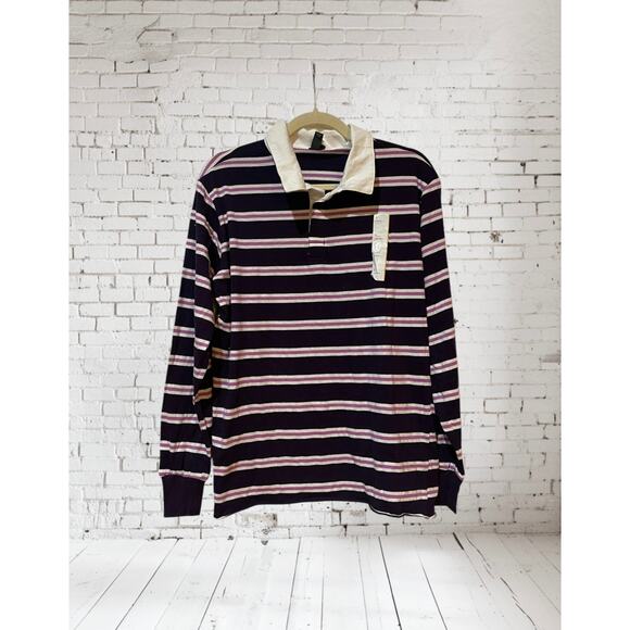 WILD FABLE Long Sleeve Polo Shirt Purple Striped Size Small - Picture 1 of 7
